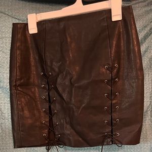 Lace Up Leather Skirt